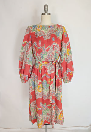 1970s Albert Nipon Paisley Dress | S