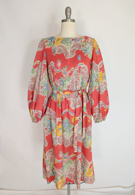 1970s Albert Nipon Paisley Dress | S