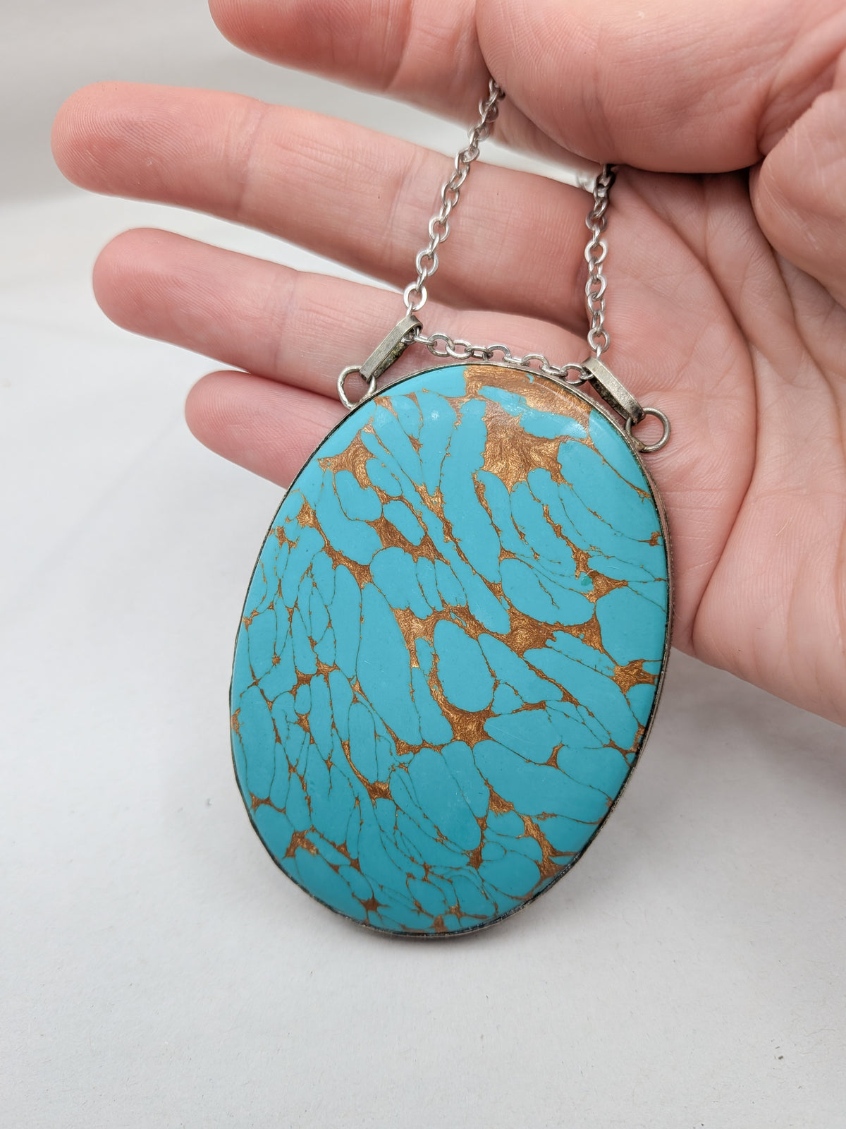 1970s Large Mojave Turquoise and Sterling Silver Pendant