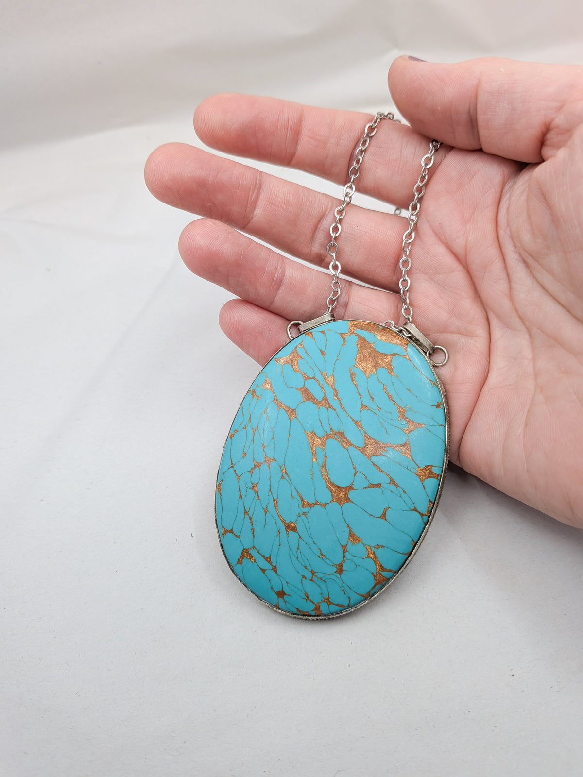 1970s Large Mojave Turquoise and Sterling Silver Pendant