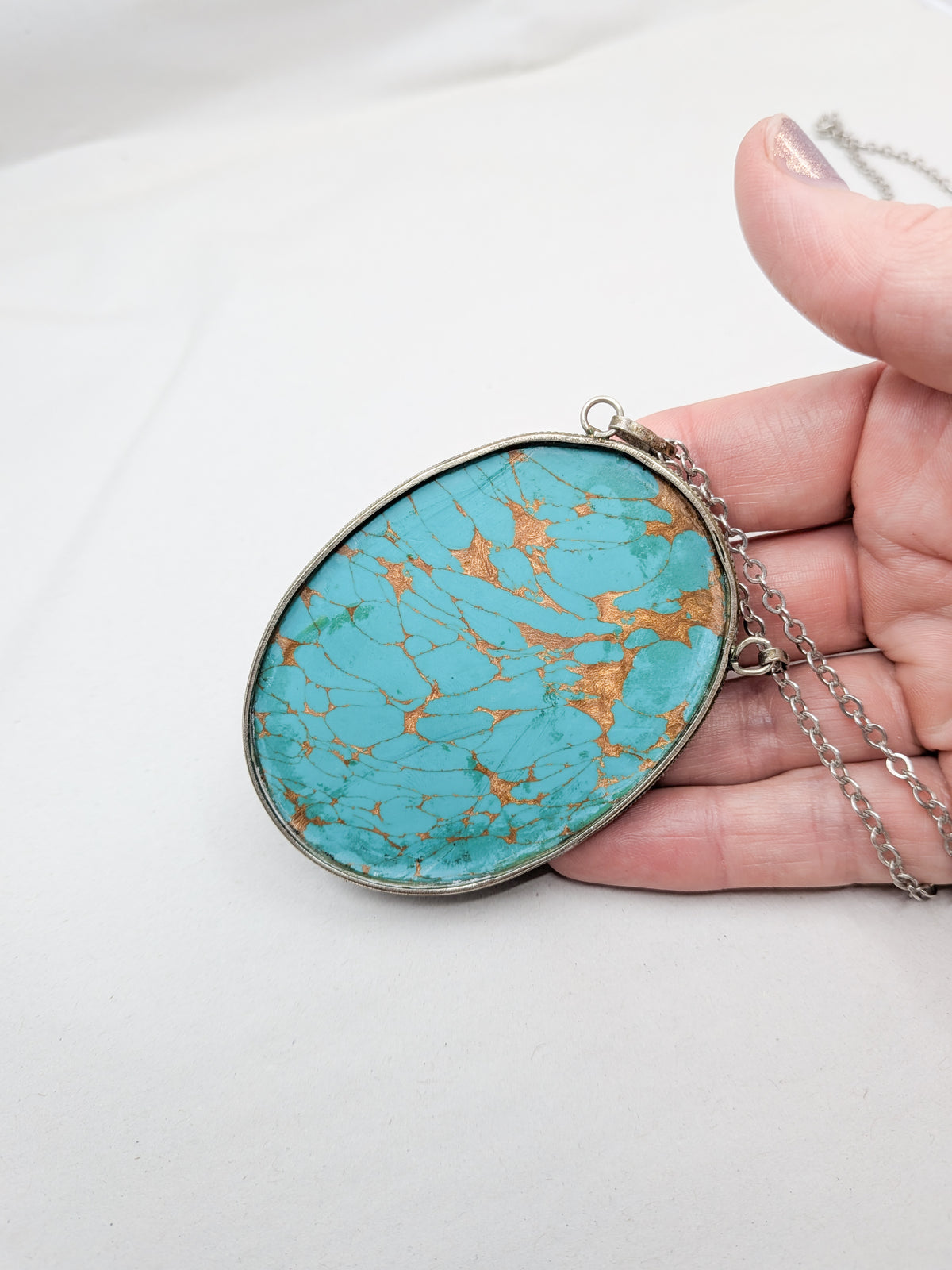 1970s Large Mojave Turquoise and Sterling Silver Pendant