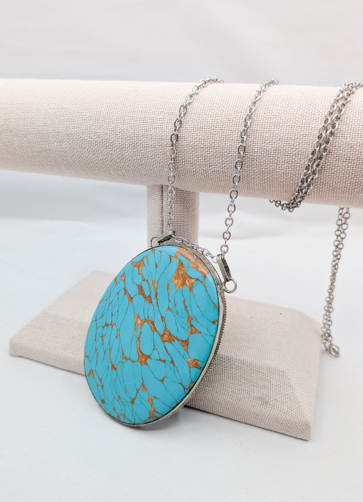 1970s Large Mojave Turquoise and Sterling Silver Pendant