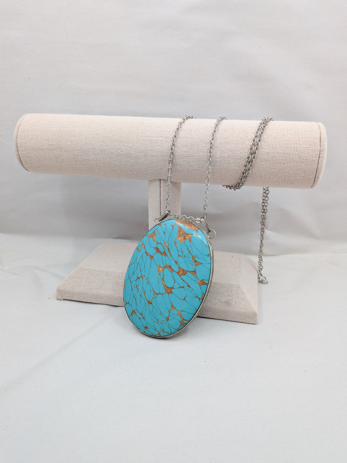 1970s Large Mojave Turquoise and Sterling Silver Pendant