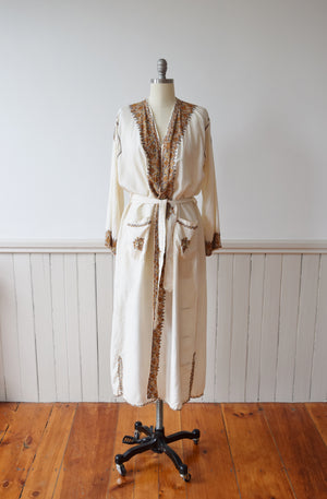Mid-Century Kashmiri Embroidered Pongee Silk Robe | Wrapper