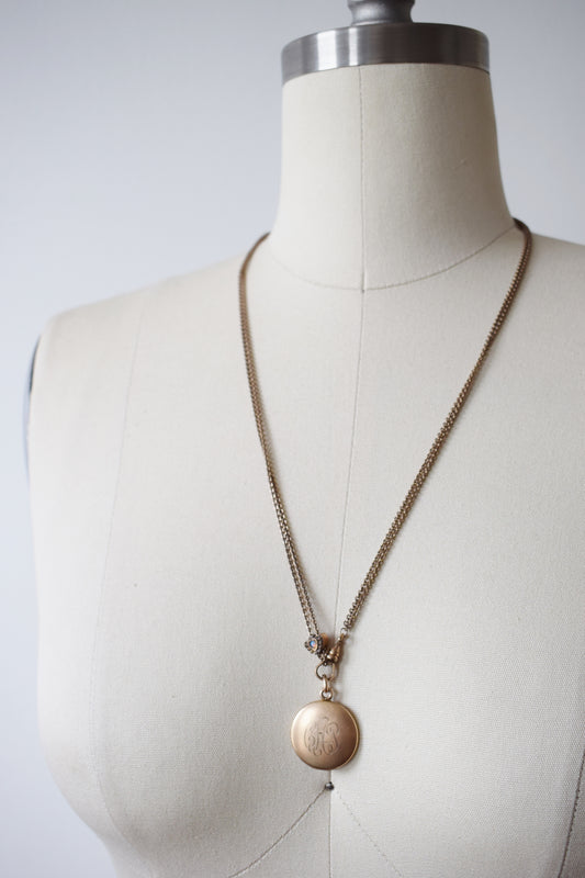 Edwardian Gold Locket with Chain and Opal-Set Slider | CAP