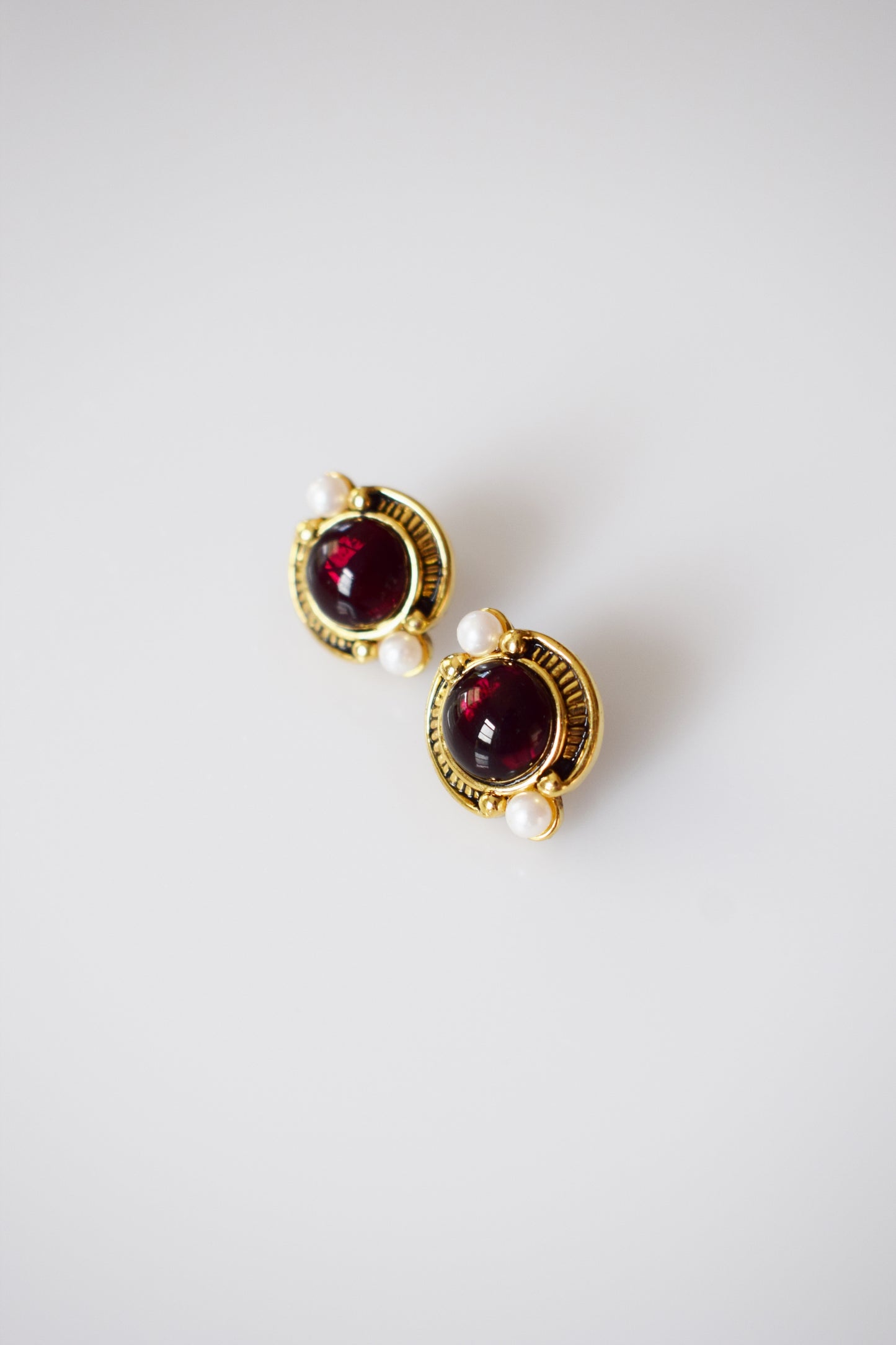 90s Gripoix-Style Ruby Red and Pearl Studs by Napier