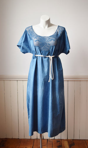 Indigo Dyed Antique Cotton and Crochet Dress | L/XL