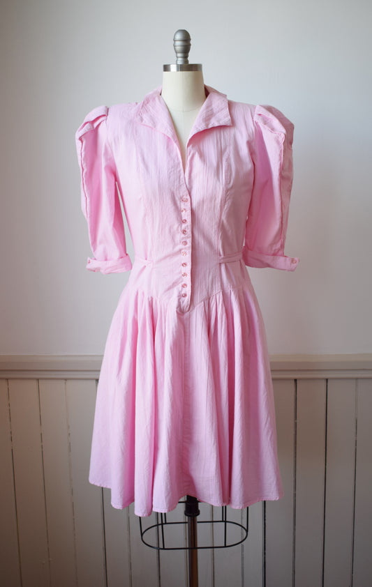 1980s Pink Cotton Frock | M