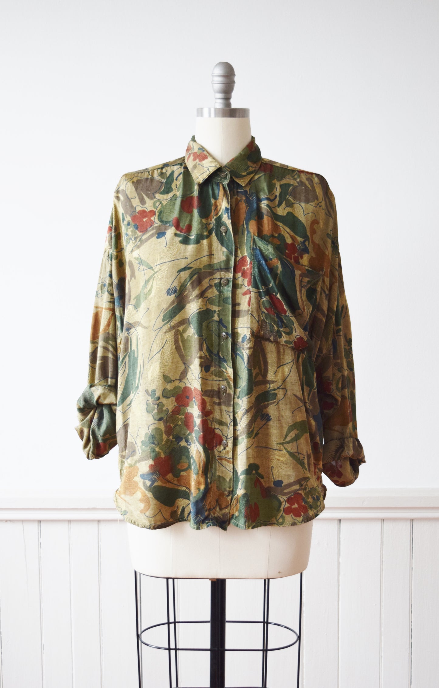 Golden Abstract Floral Top | 1980s | M