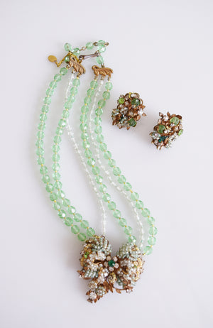 Original by Robert Bead and Rhinestone Necklace + Clips Set | 1940s/50s