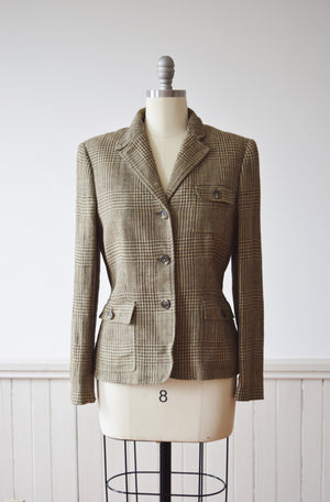 Ralph Lauren Essential Glen Plaid Linen Blazer | 1990s Vintage Blazer | M/L