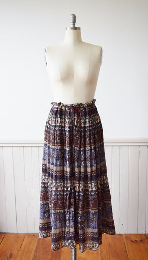 Indian Cotton Crinkle Skirt | 1980s | L