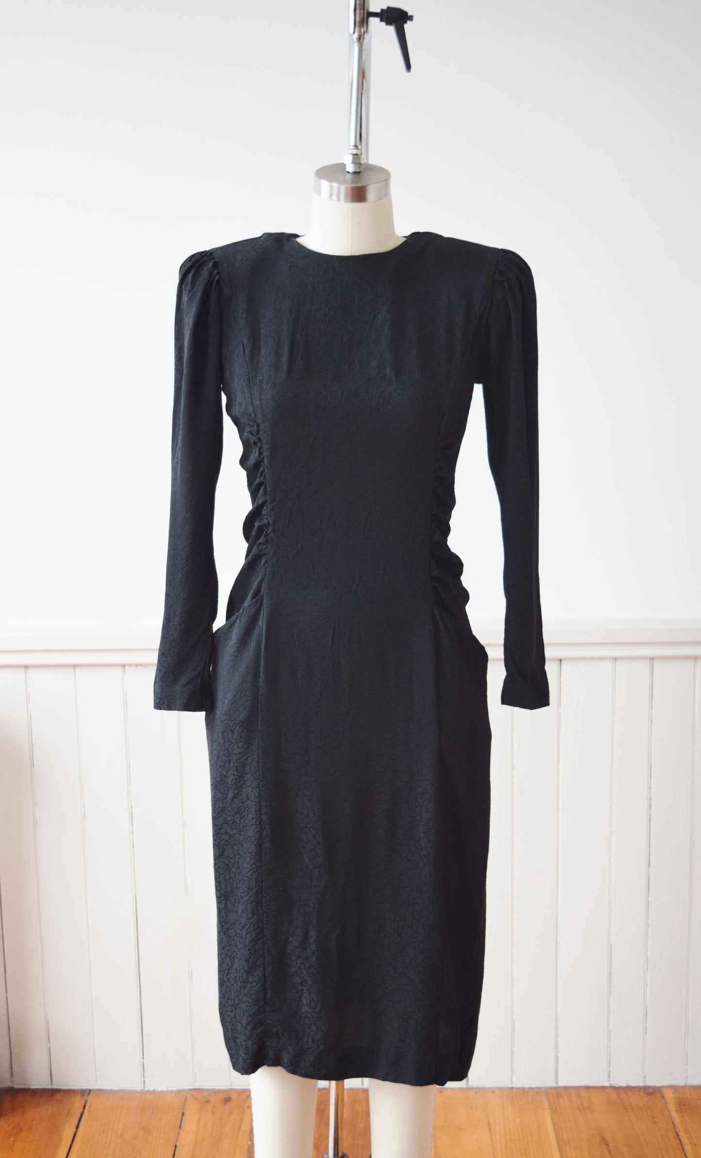 1990s Black Marble Silk Dress | S/ M