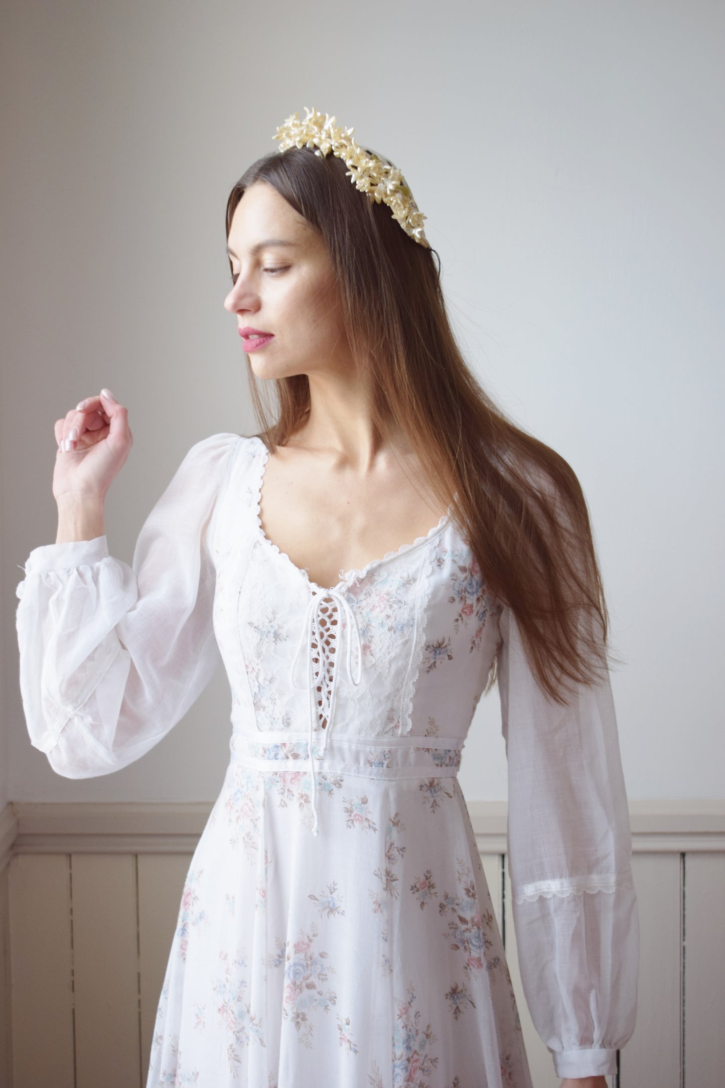 1970s Gunne Sax Gown | Antique Floral | XS/S