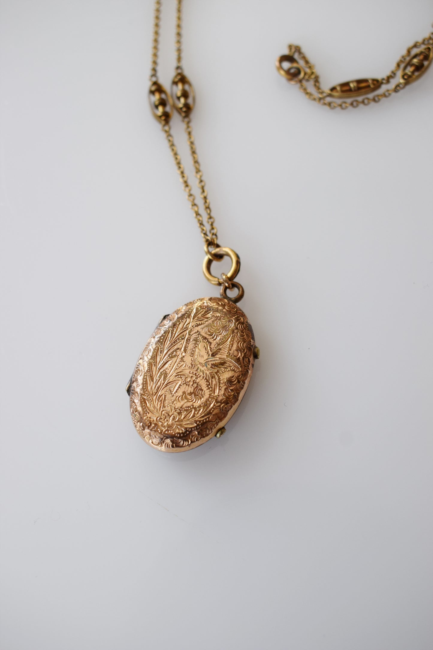 Victorian Song Bird Gold Fill Photo Locket on Fancy Chain