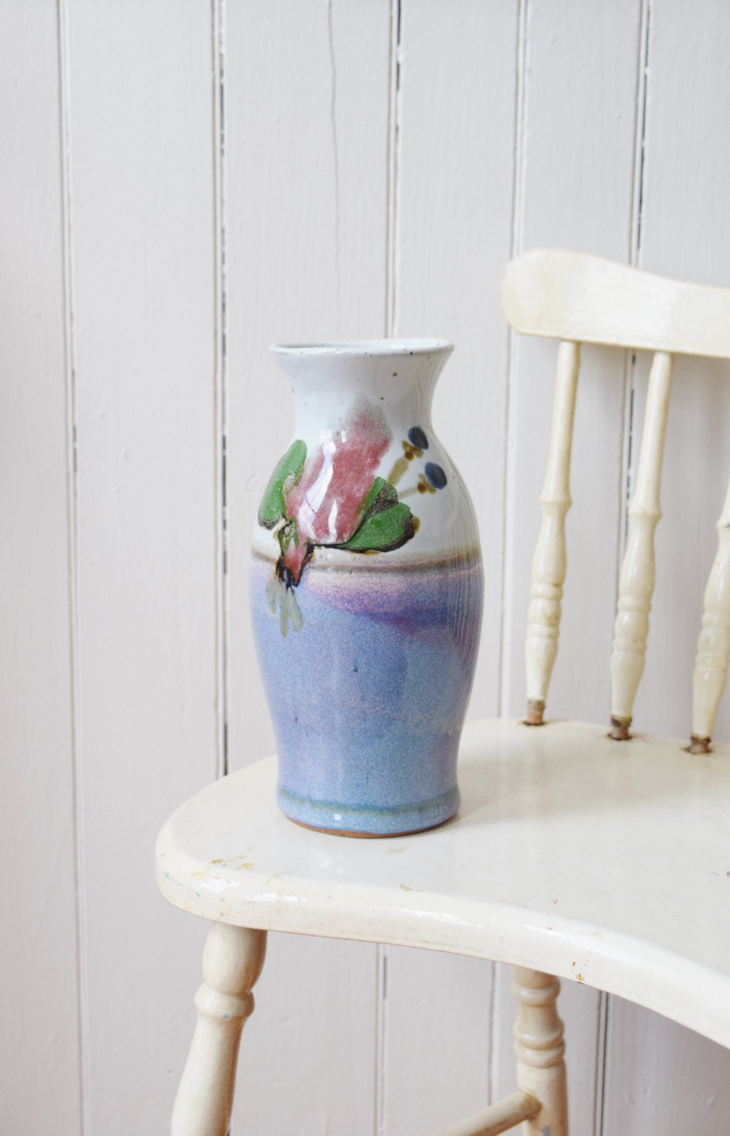 Glazed Stoneware Vase with Floral Design | Artist Signed