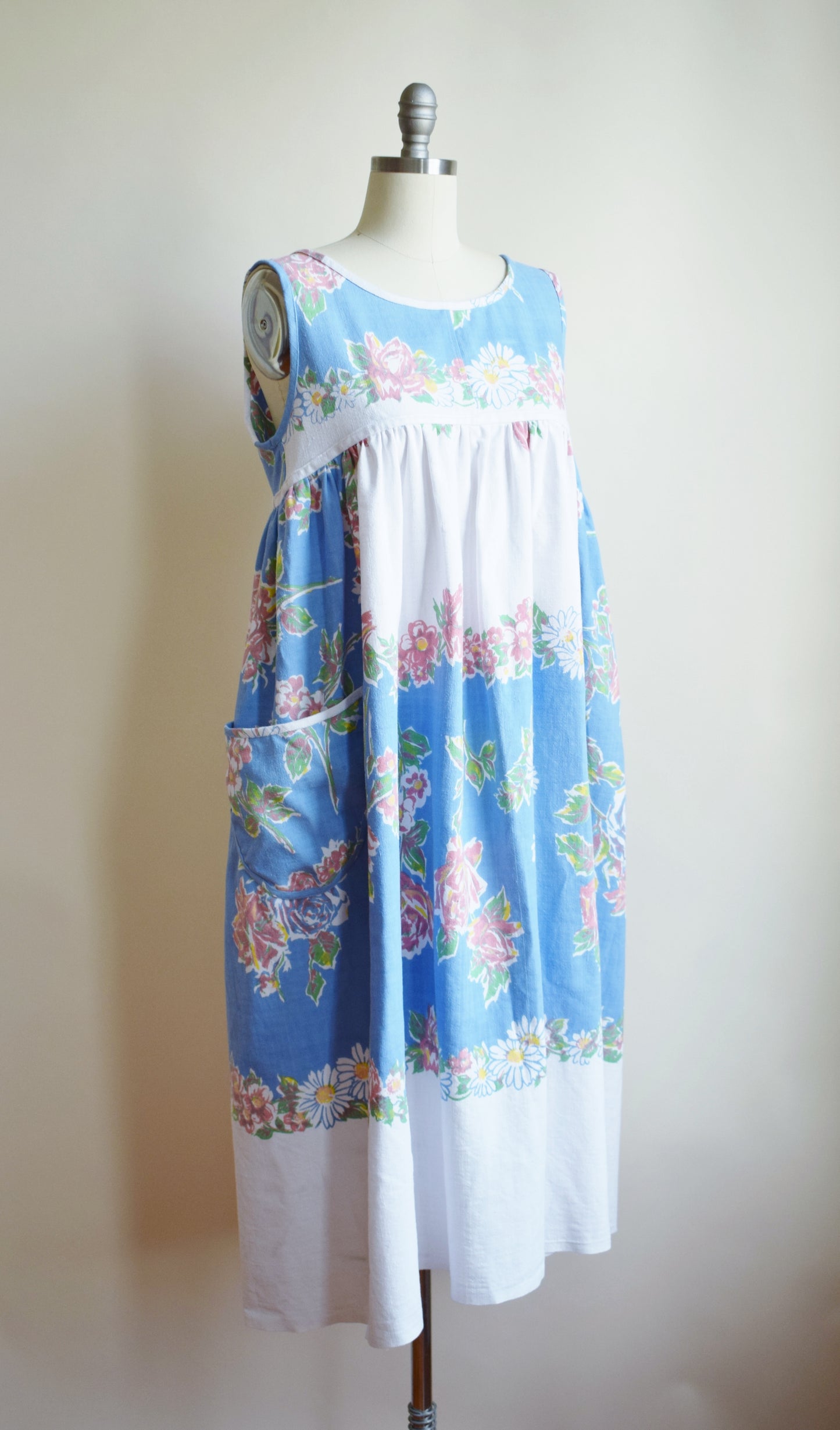 Vintage Upcycled Floral Tablecloth Dress | M