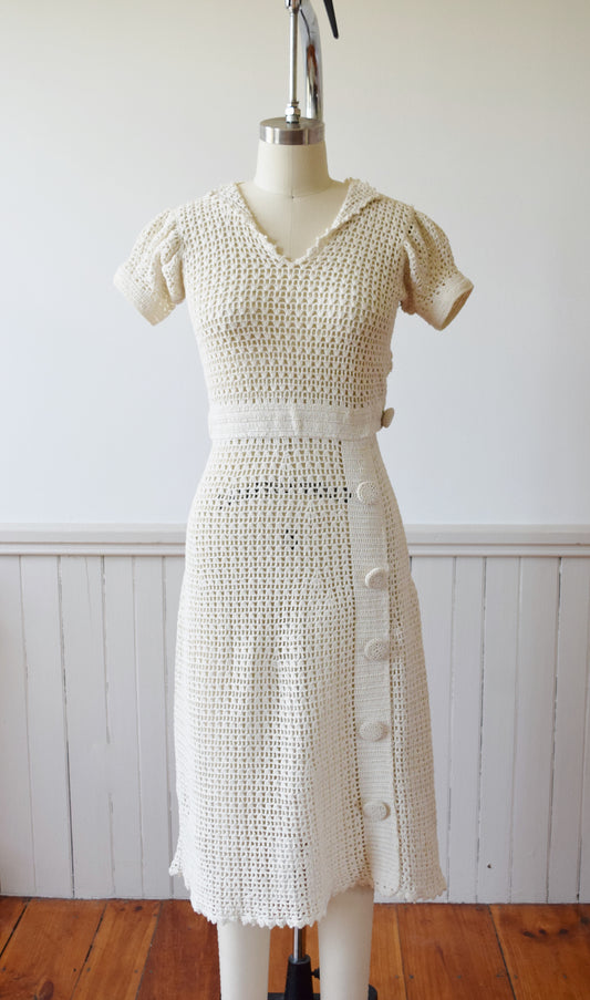 Crochet Dress Day Dress | 1930s | XS