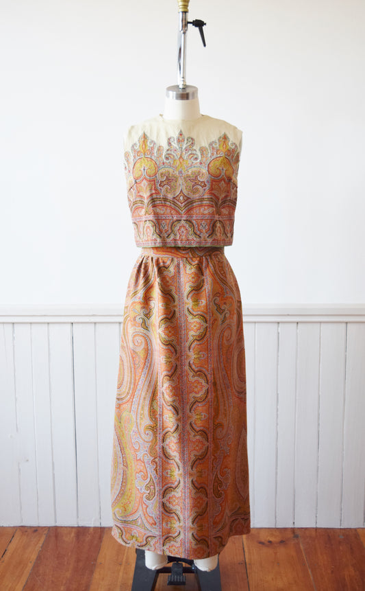 1960s Dress Set Sewn from Antique Kashmir Paisley Shawl | XS/S