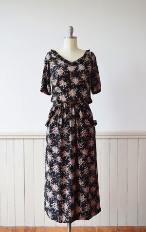 1970s/1980s Gina Fratini Dark Floral Silk Dress | S