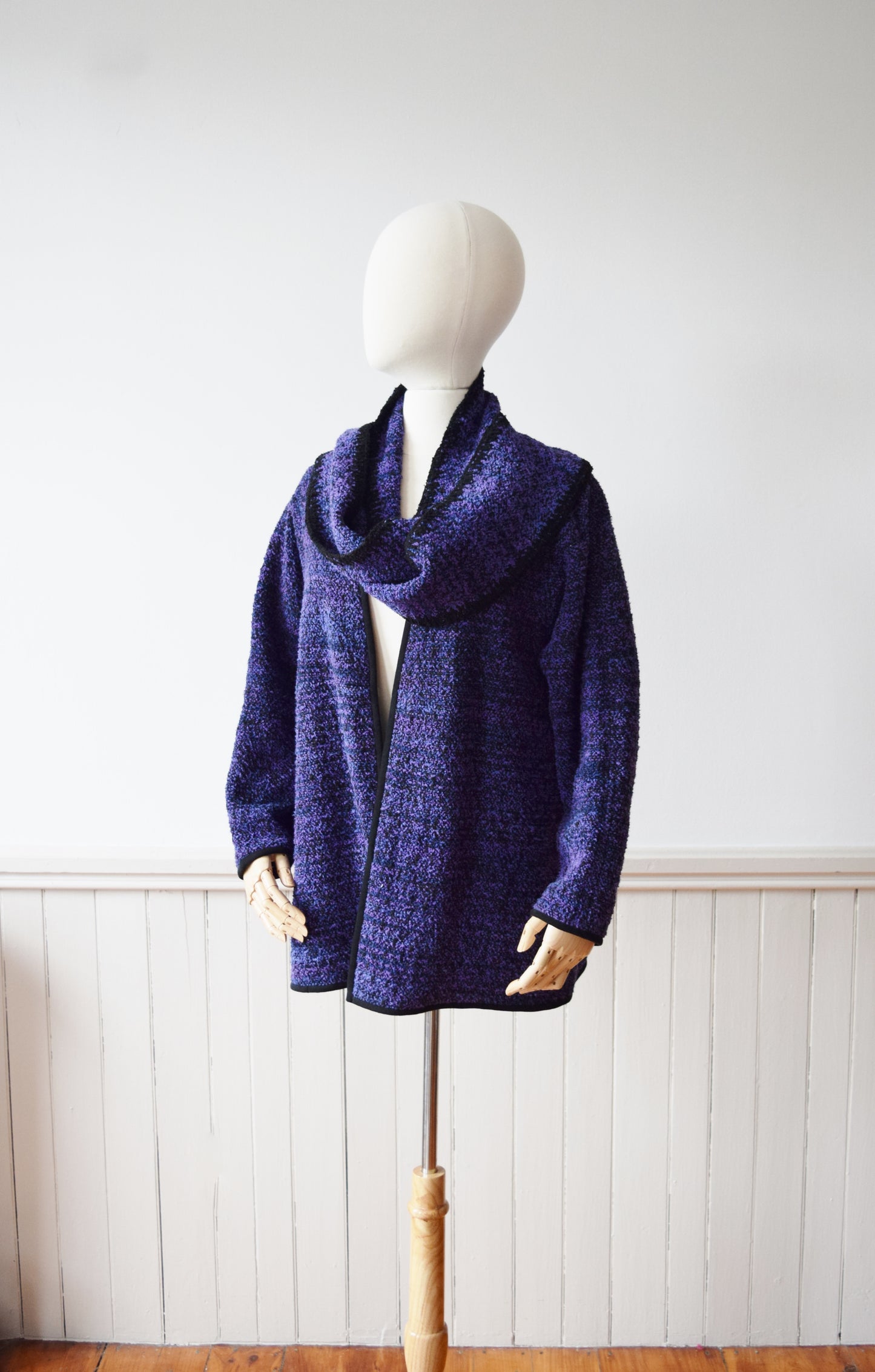 Loom Woven Purple Cotton Boucle Cardigan and Scarf | M/L