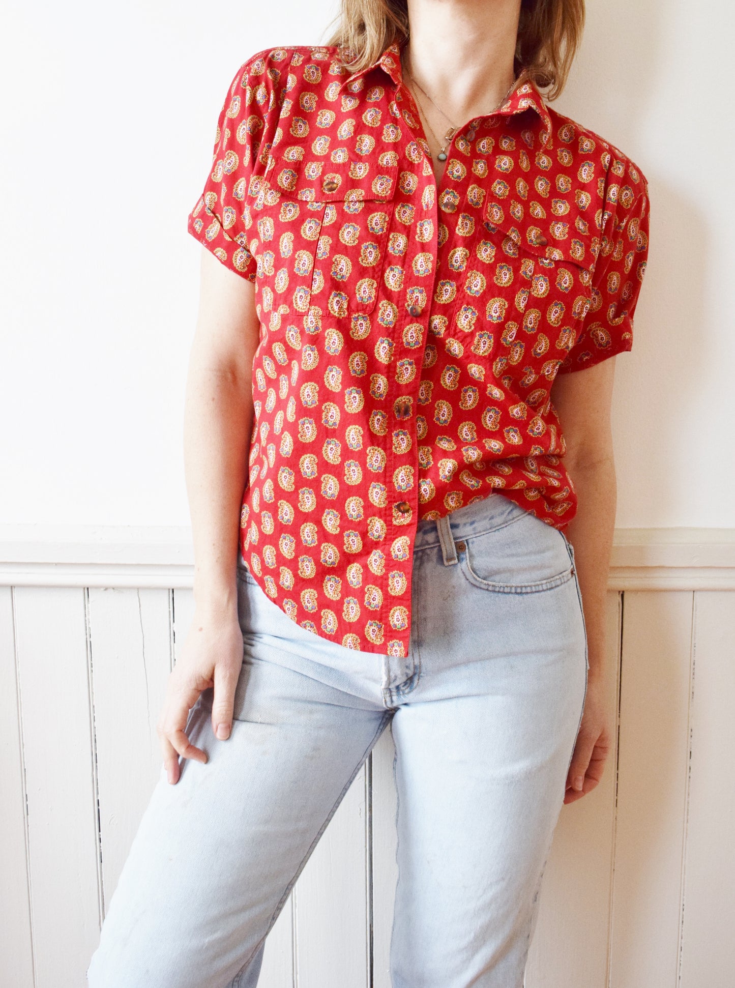 Red Paisley Cotton Top | M