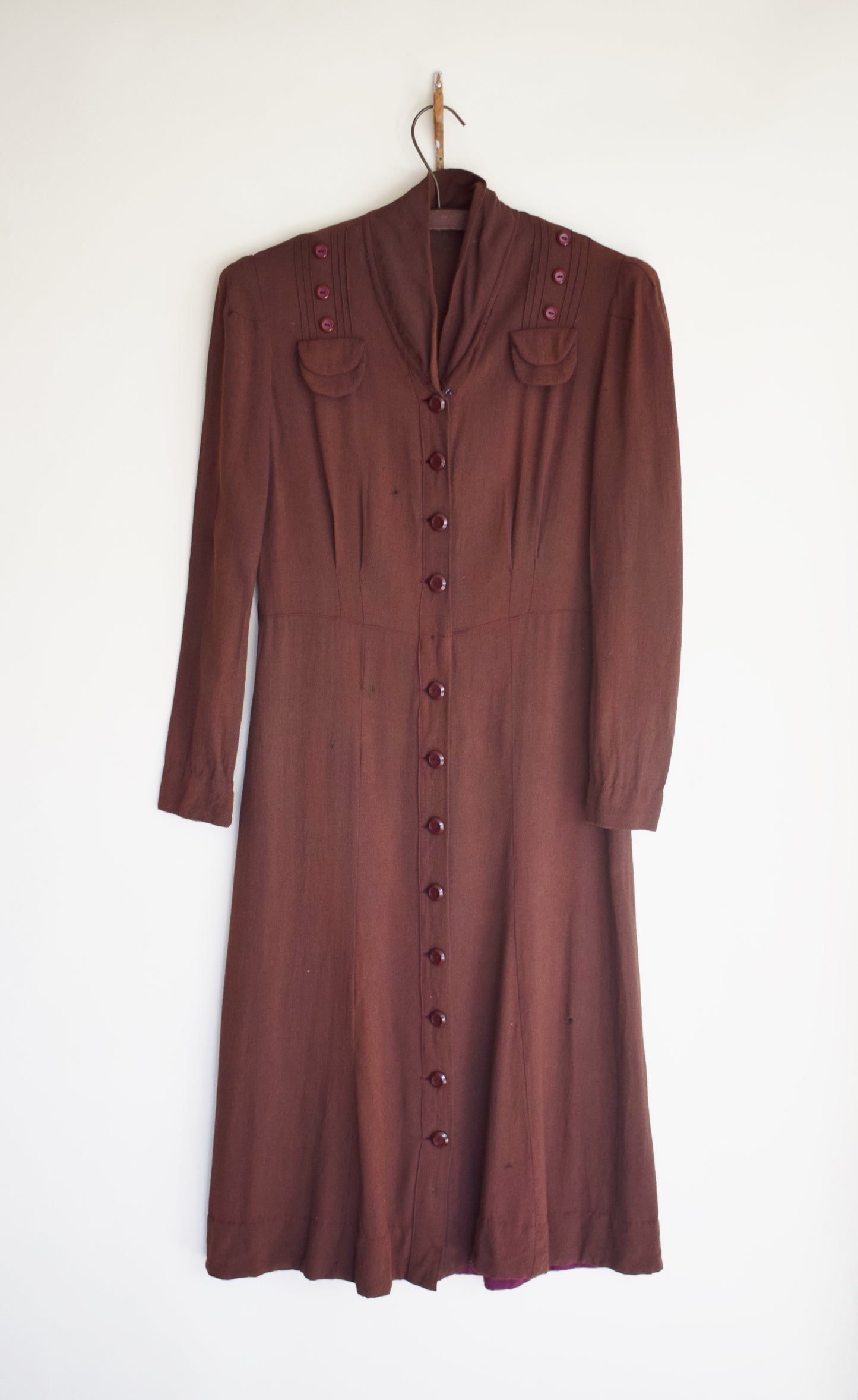 Late 1930s Brown Wool Day Dress