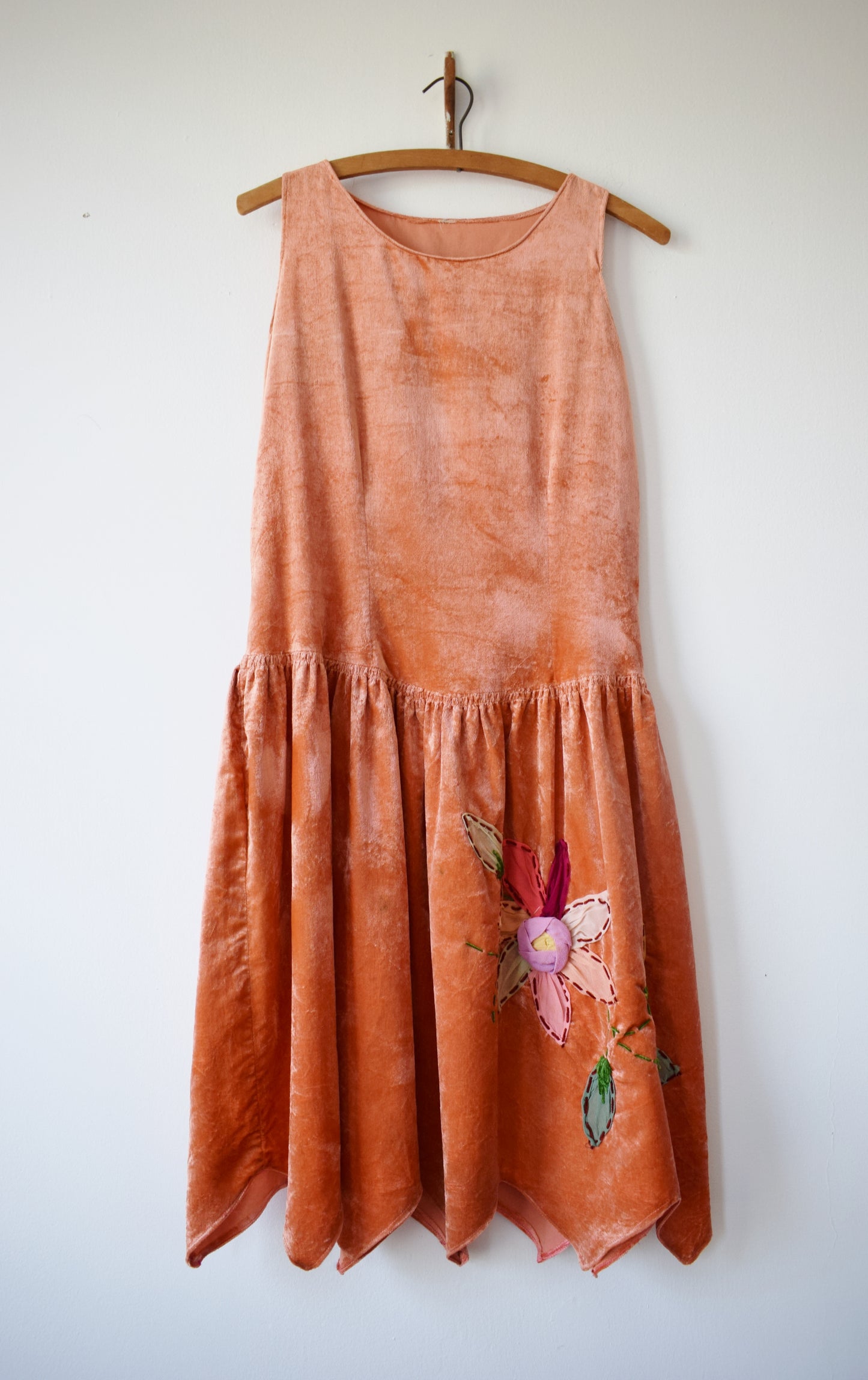 1920s Pumpkin/Peach Velvet Fairy Dress |  XXS/XSP