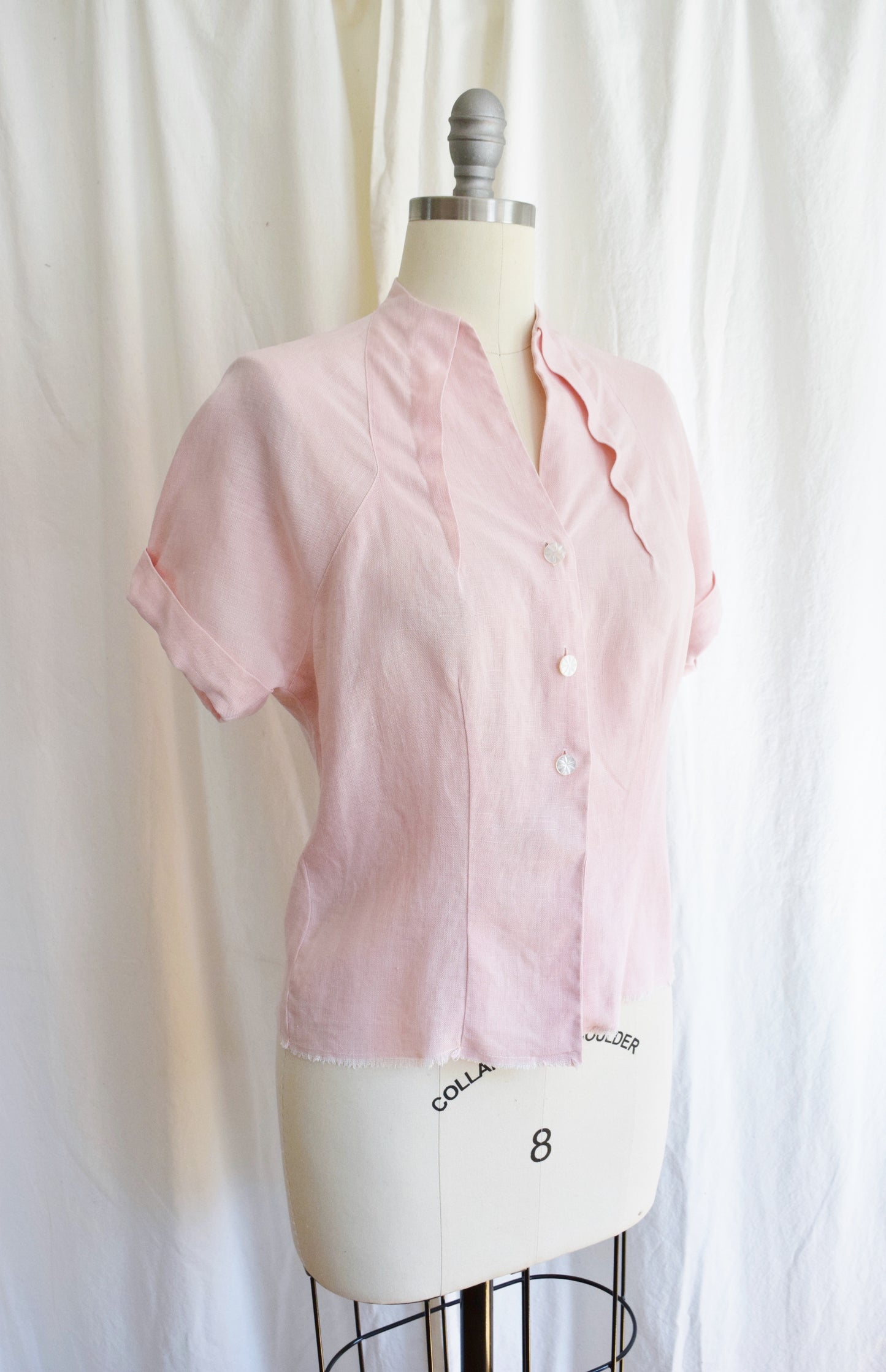 1950s Pink Linen Tailored Blouse