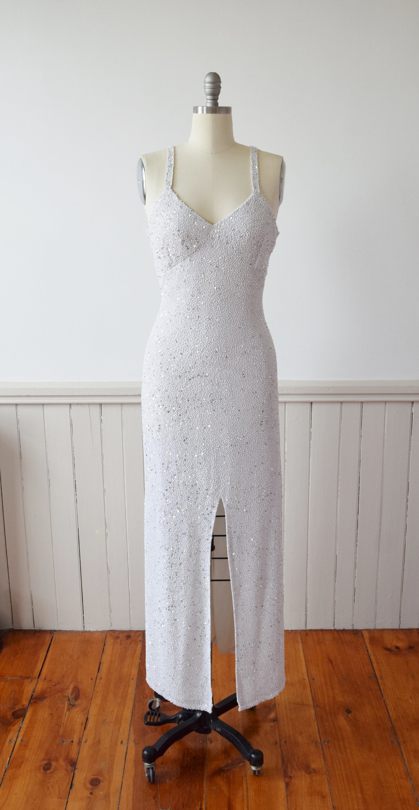 Fully Beaded Backless Silk Column Gown | 1990s | M/L