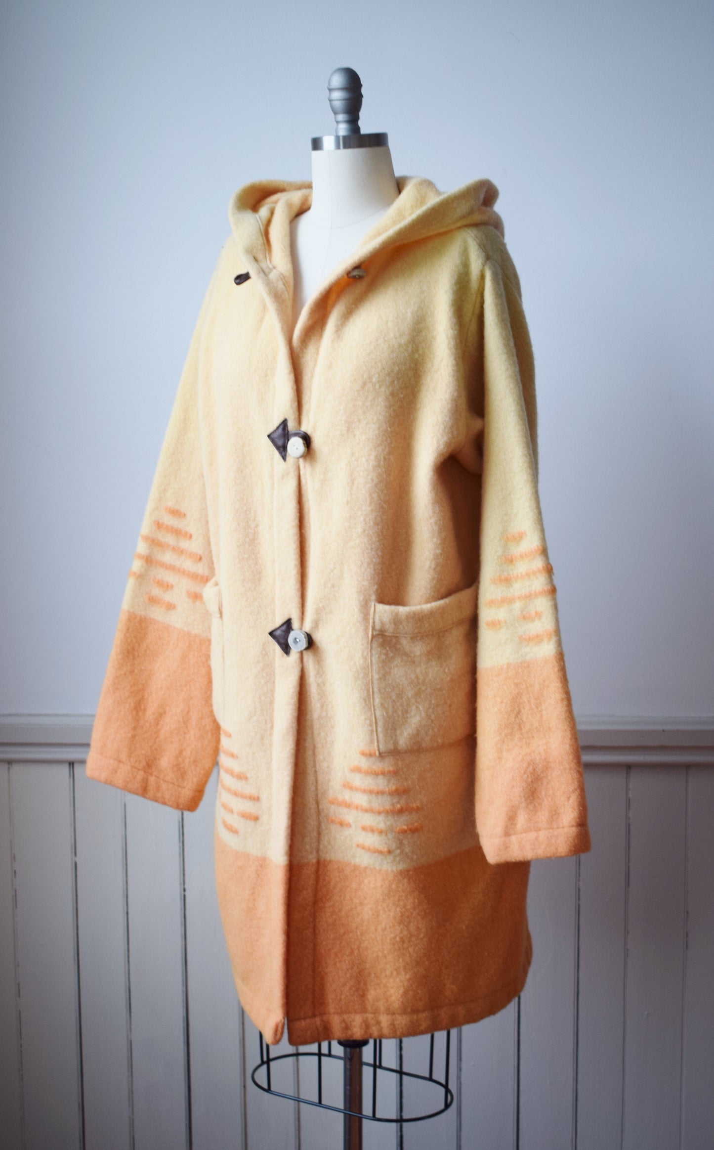 Vintage Sunshine Yellow and Orange Wool Blanket Coat | S-M