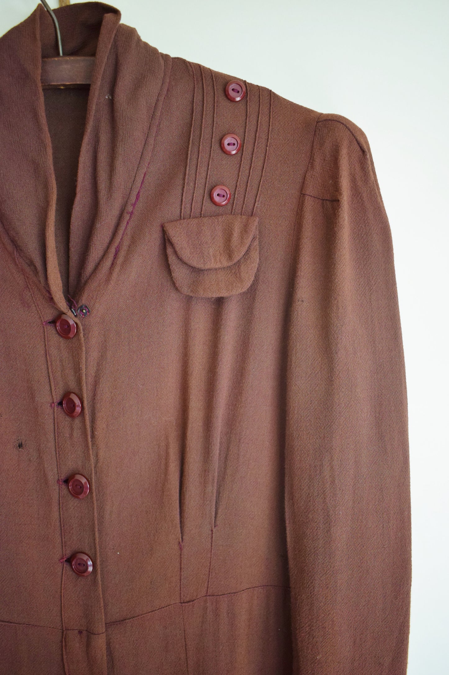 Late 1930s Brown Wool Day Dress