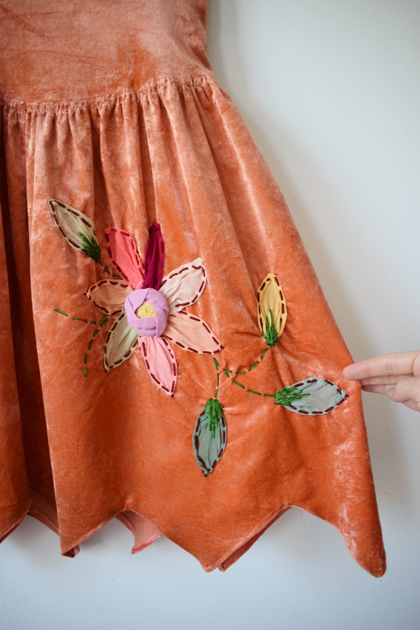 1920s Pumpkin/Peach Velvet Fairy Dress |  XXS/XSP