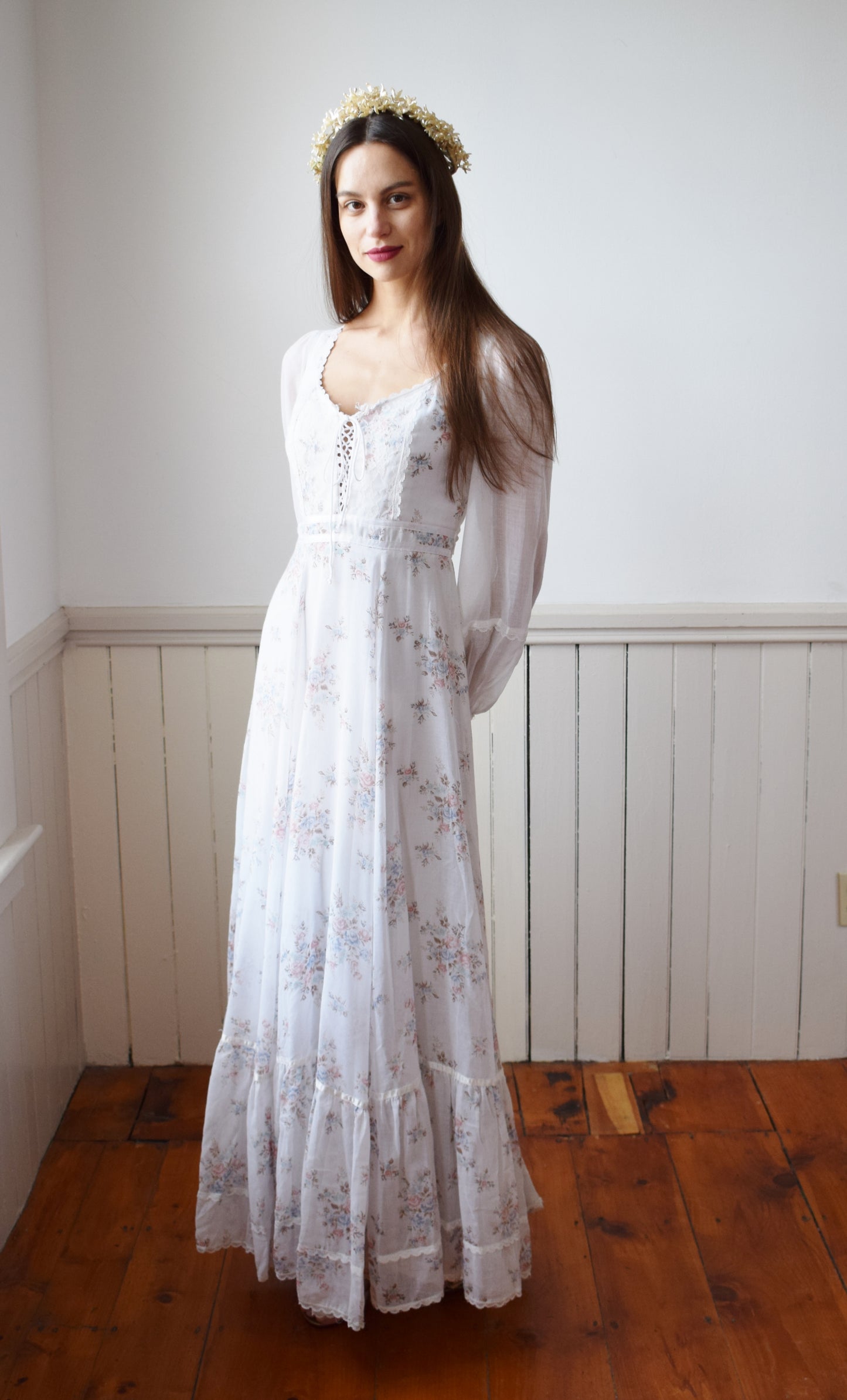 1970s Gunne Sax Gown | Antique Floral | XS/S