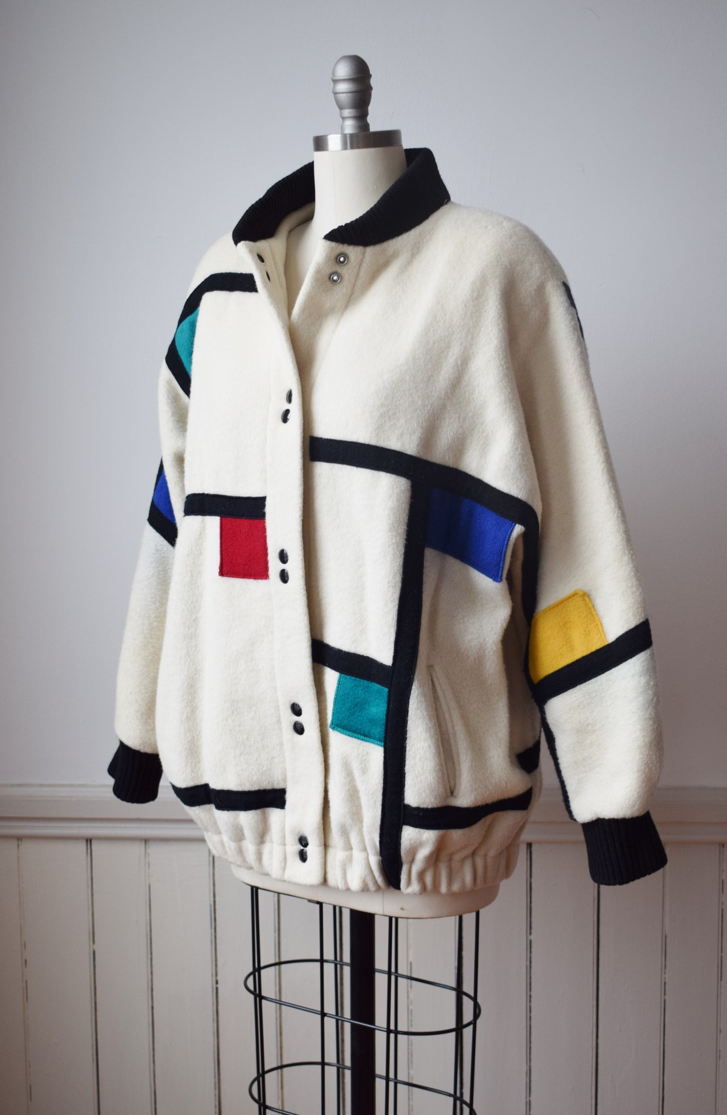 1980s Mondrian Modern Art Wool Coat | M
