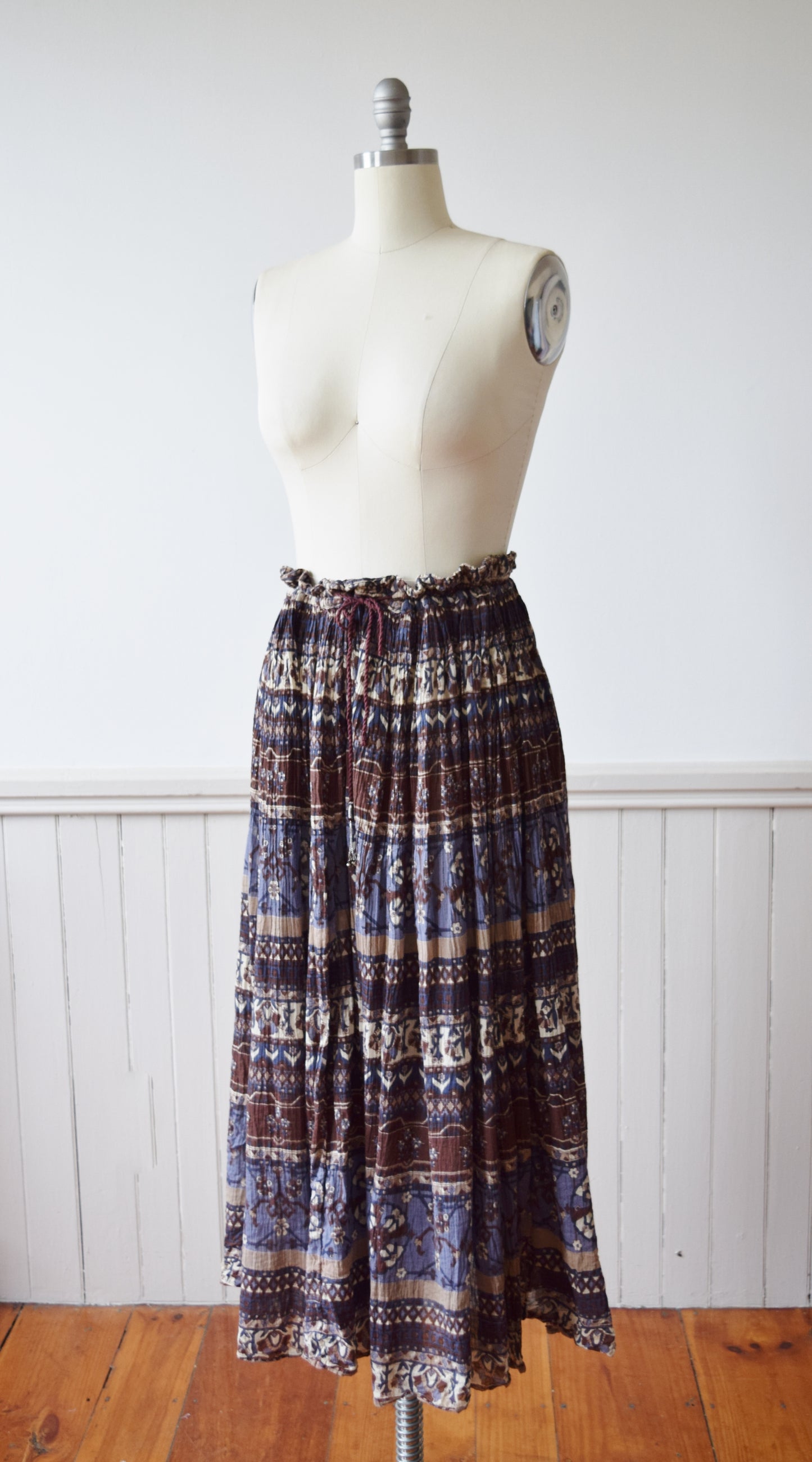 Indian Cotton Crinkle Skirt | 1980s | L