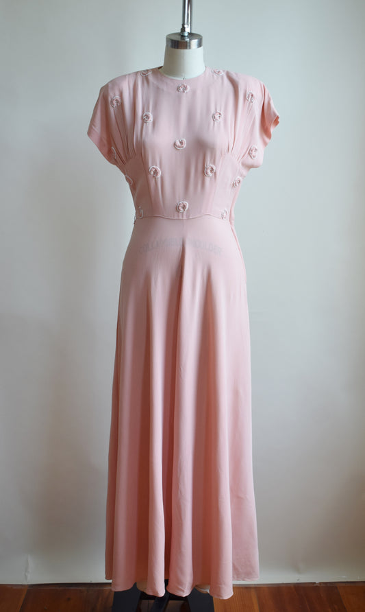 1940s Pale Pink Rayon Gown by Du Barry | S
