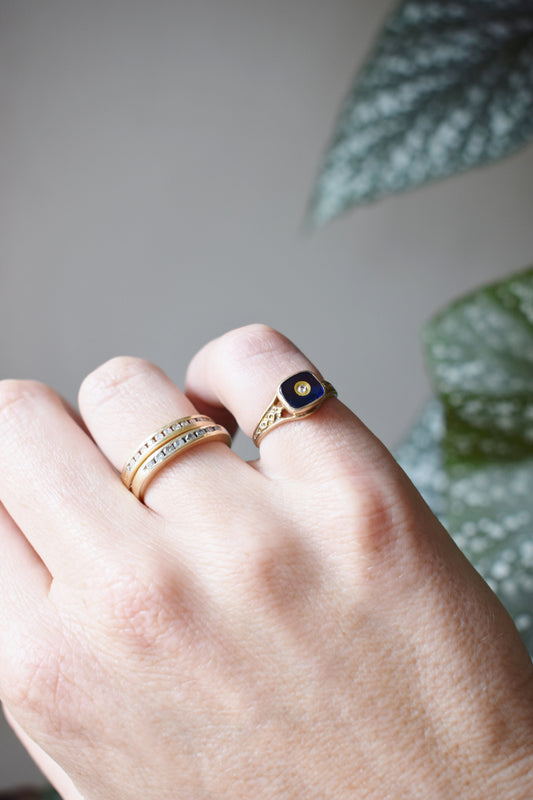 Antique Art Deco 10kt Gold, Diamond and Sapphire Stone Ring | 4.5