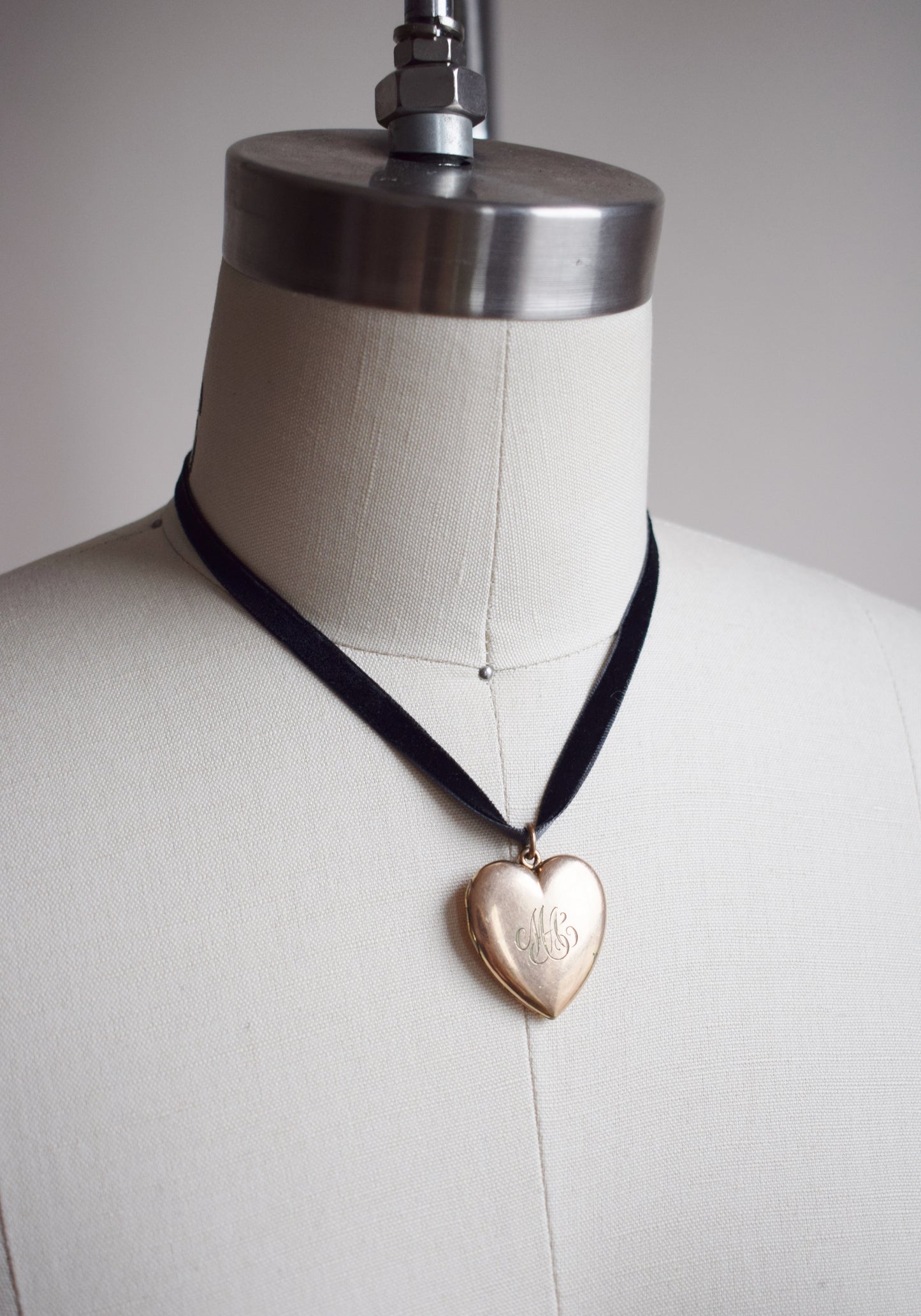 Antique Gold Heart-Shaped Locket "MA" Initials