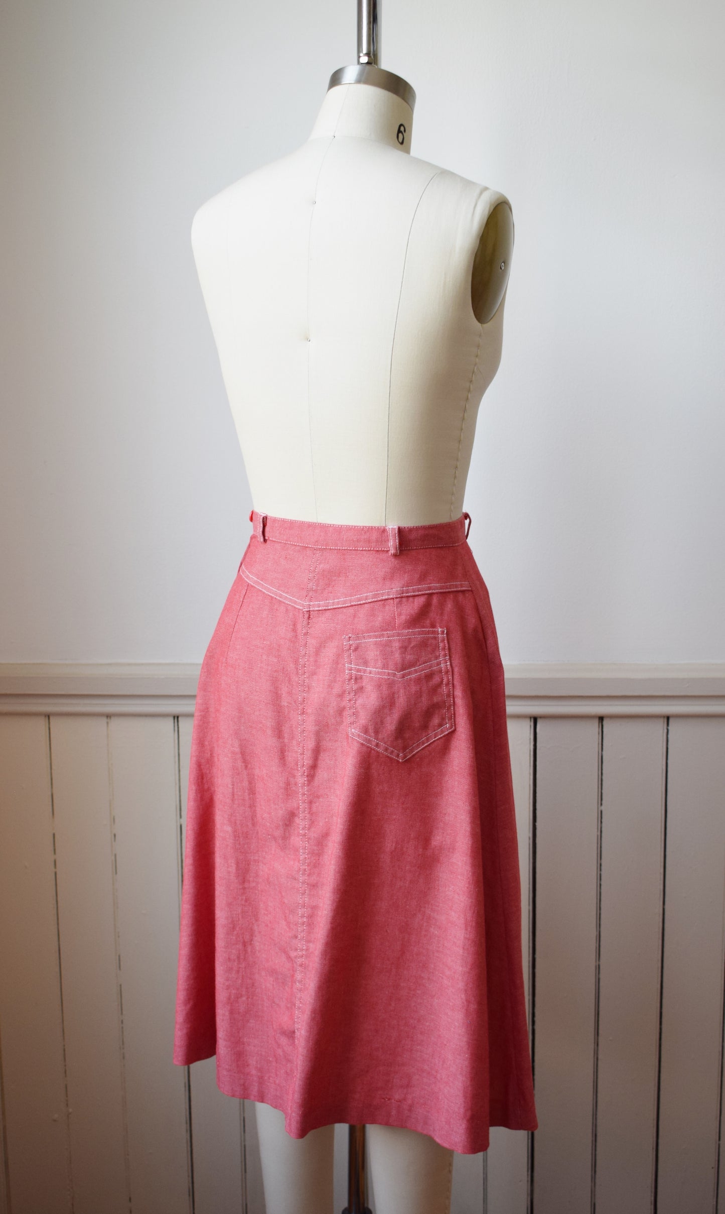 1960s Red Denim Skirt | XS