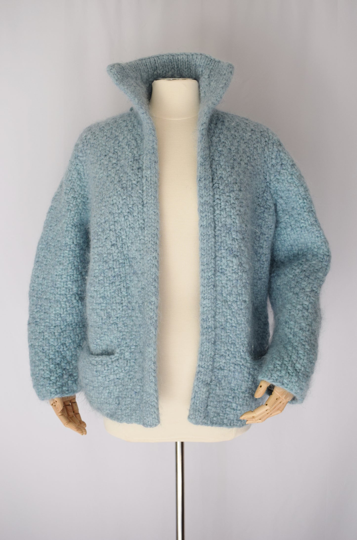 1970s Chunky Knit Mohair Jacket in Dusty Blue | M