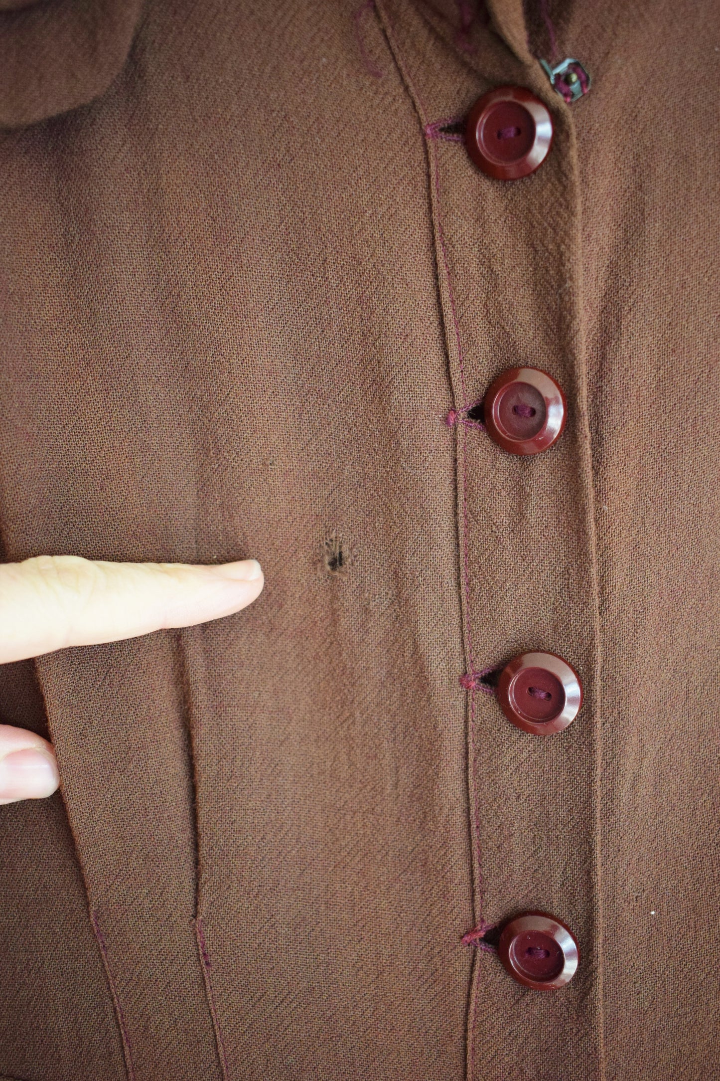 Late 1930s Brown Wool Day Dress