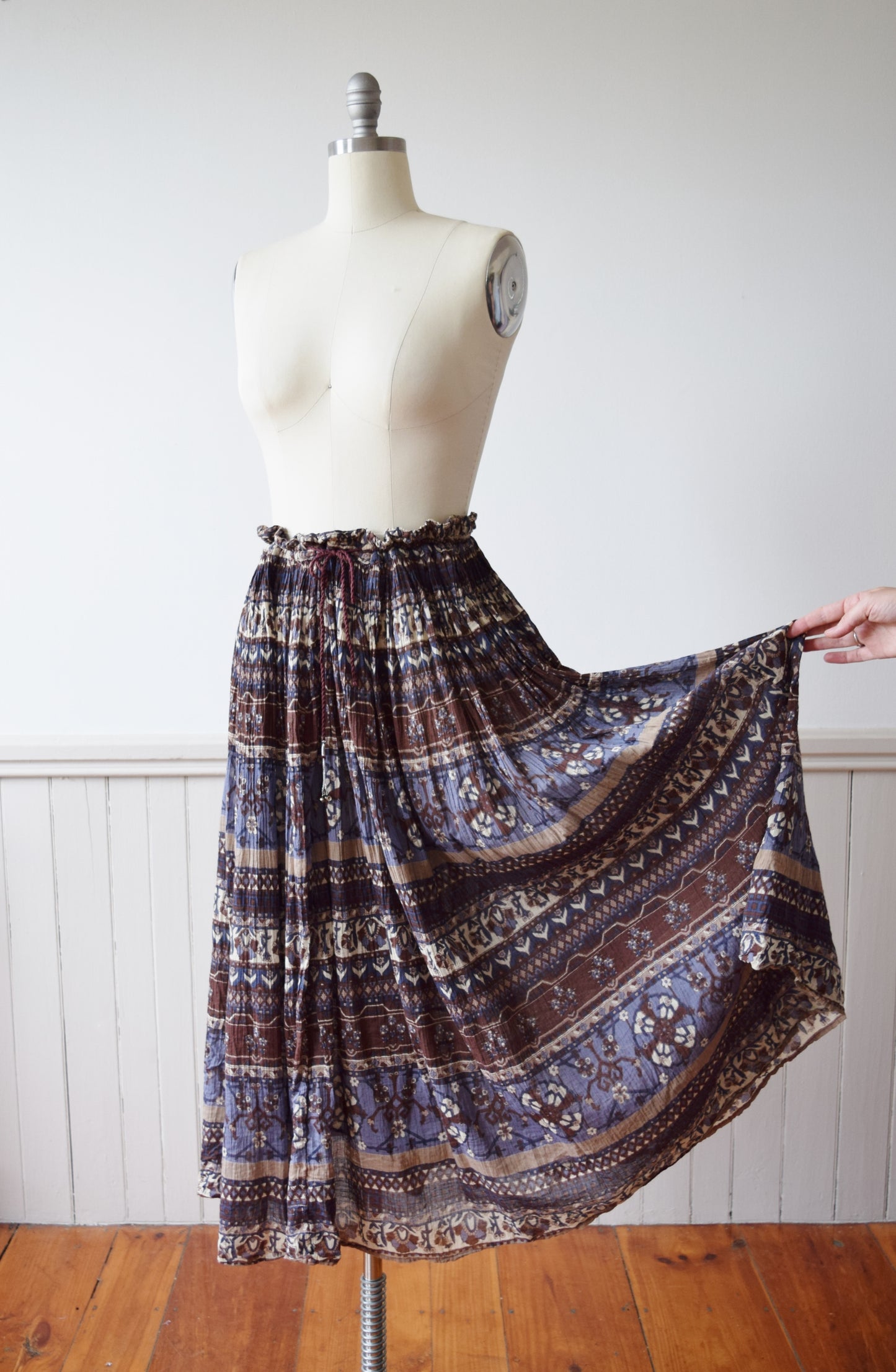 Indian Cotton Crinkle Skirt | 1980s | L