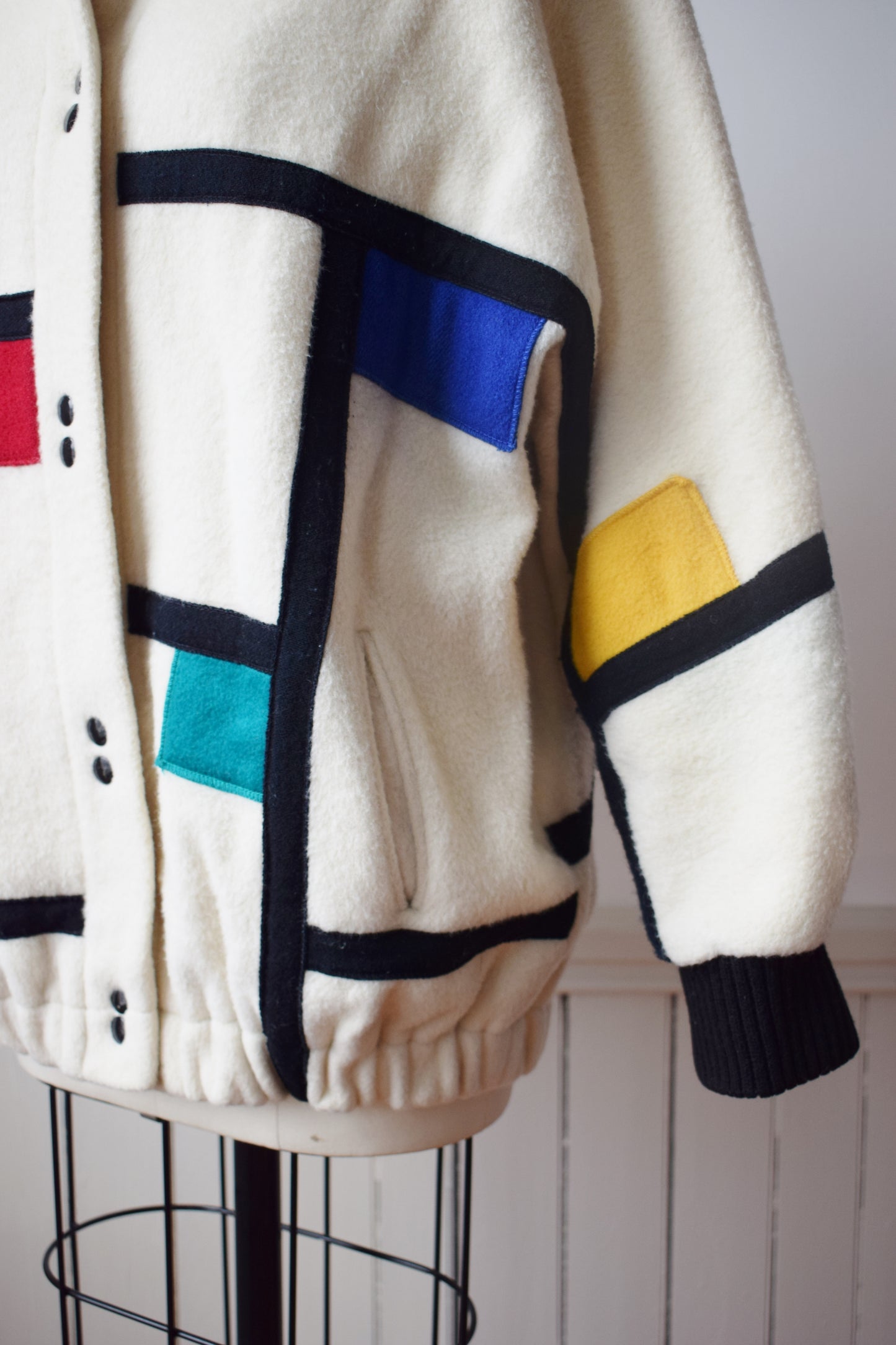 1980s Mondrian Modern Art Wool Coat | M