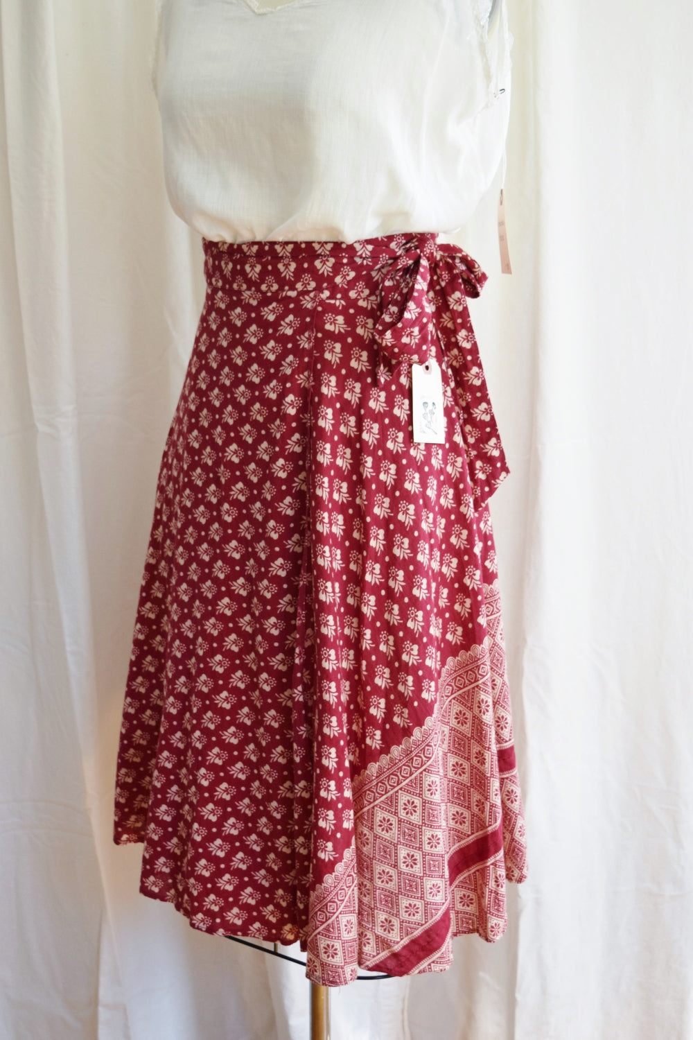 1970s Indian Block Print Wrap Midi Skirt