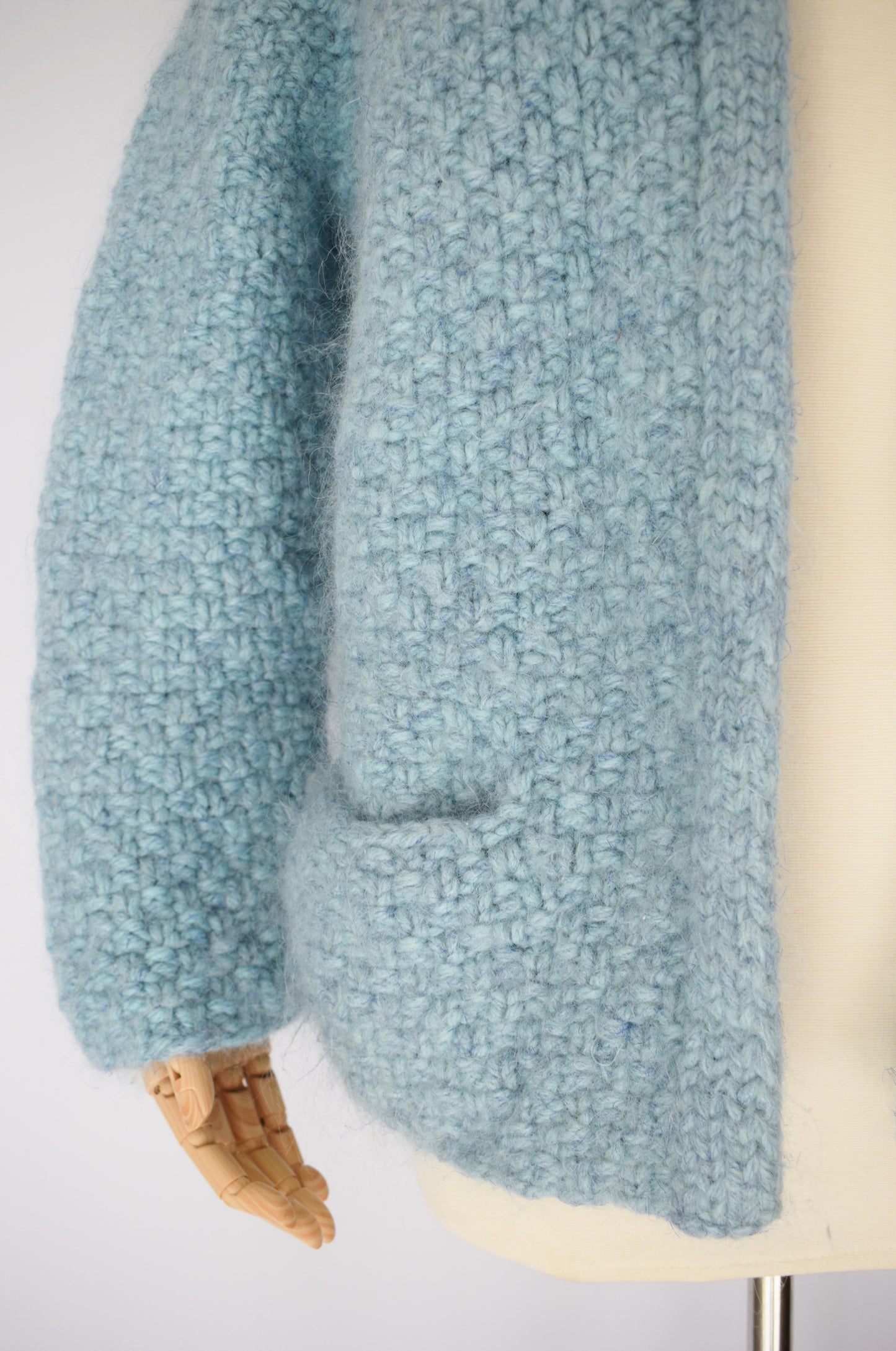 1970s Chunky Knit Mohair Jacket in Dusty Blue | M