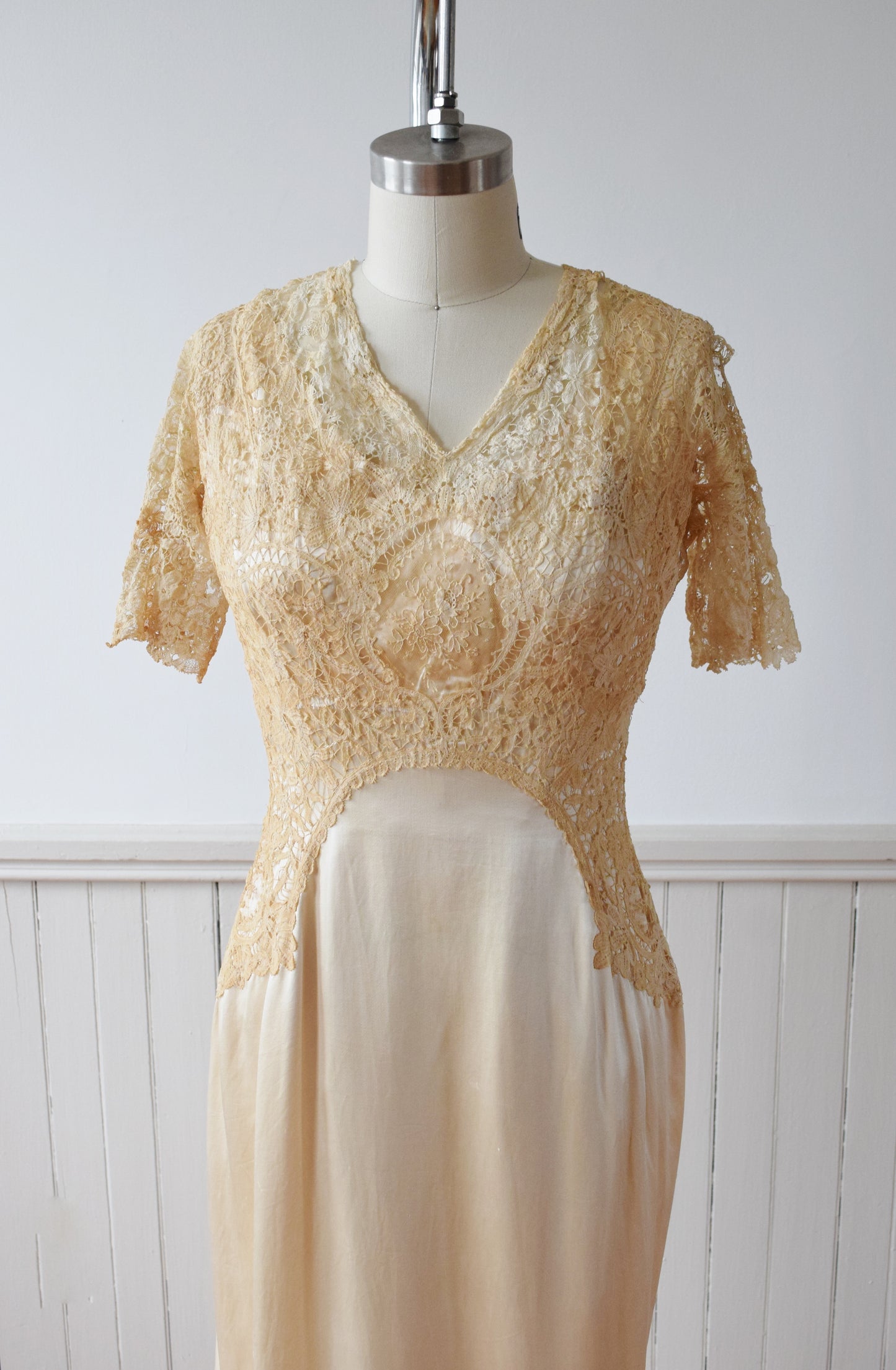 Antique Silk Satin and Lace Edwardian Wedding Gown | 1910s | XS