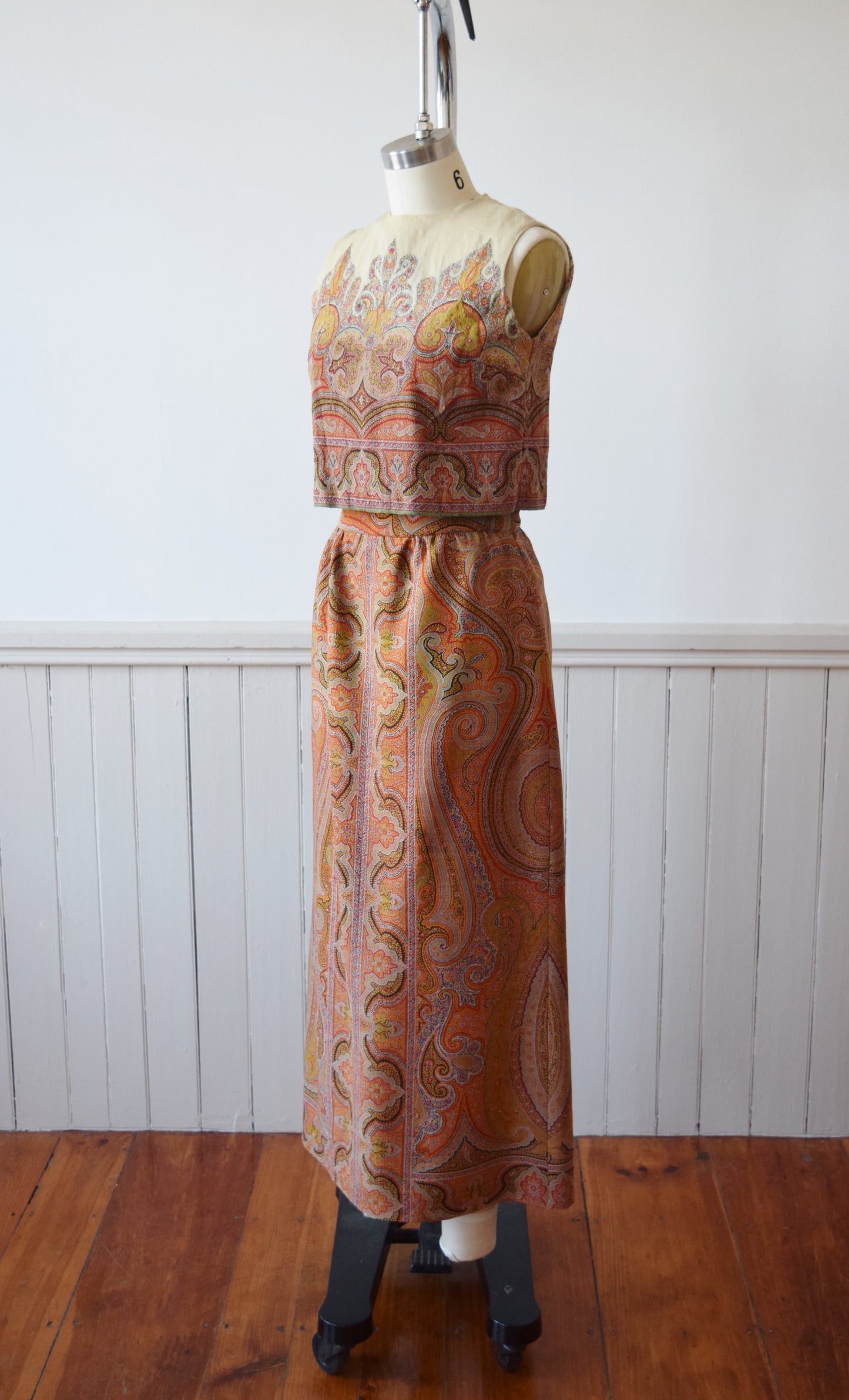 1960s Dress Set Sewn from Antique Kashmir Paisley Shawl | XS/S
