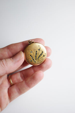 Antique Gold Locket with Art Nouveau Rhinestone Design
