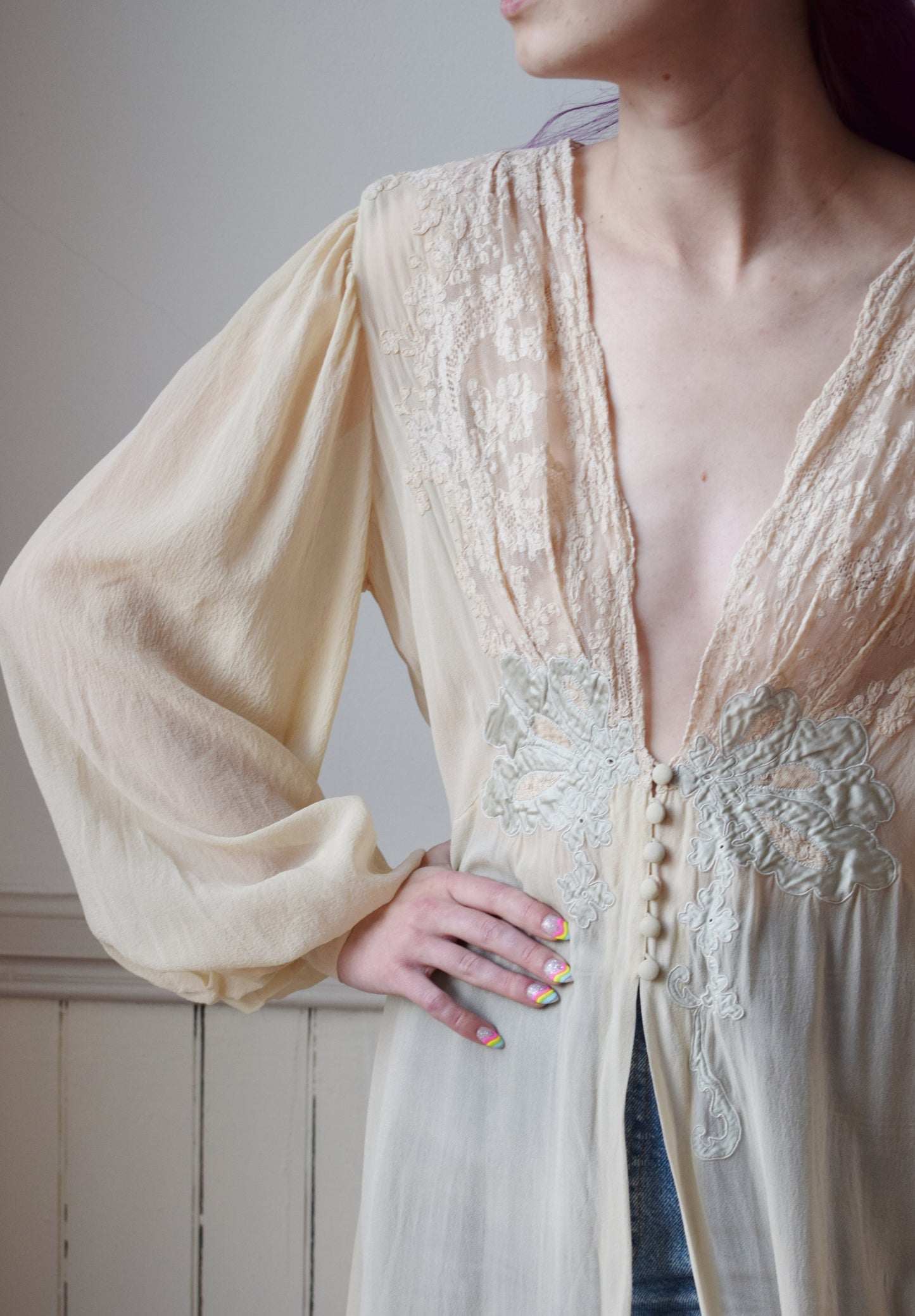 1940s Silk and Lace Dressing Gown | M/L